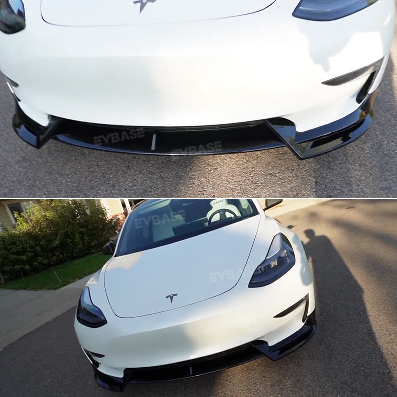 Tesla Model 3 Front Bumper Lip Spoiler V Style Splitter ABS Body Kit