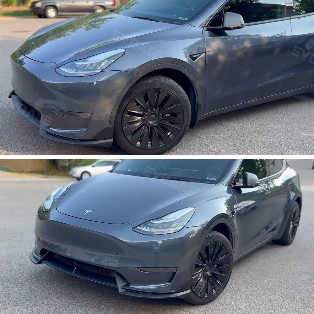 Tesla Model 3 Y Front Bumper Lip ABS Body Kit V Style Splitter Spoiler (Matte Black)