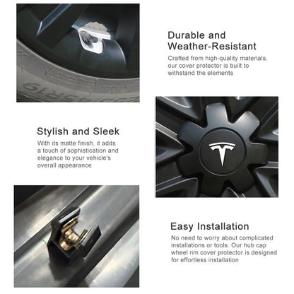 Tesla Model Y S Hub Cap Wheel Rim Cover Protector 19 Inch Matte Replacement Wheel Cover Hubcap Kit 4PCS