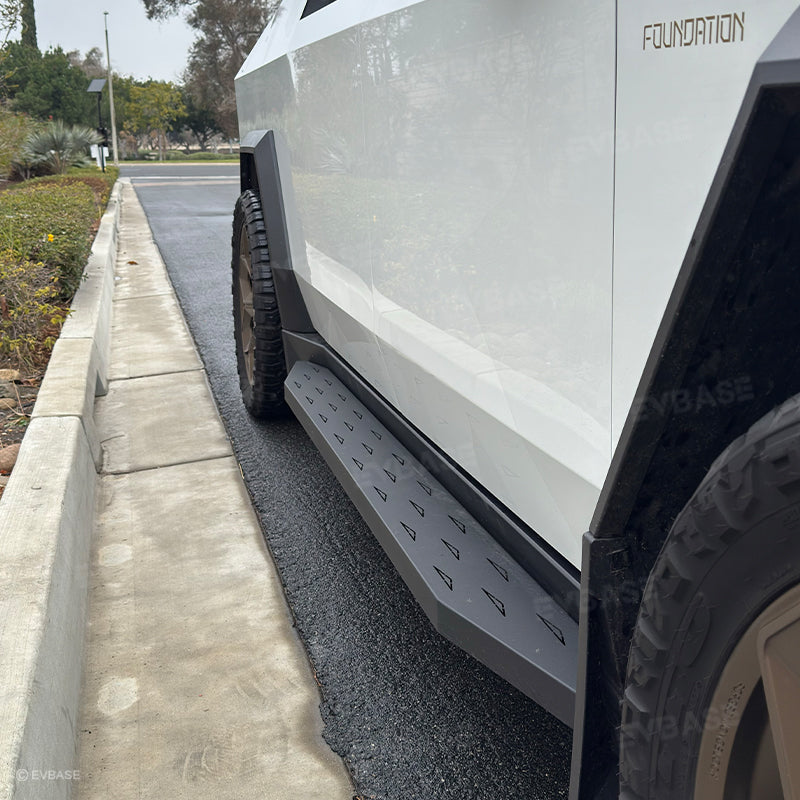 EVBASE Tesla Cybertruck Running Boards Side Steps Nerf Bars Upgrade With Cybertruck Triangle Logo