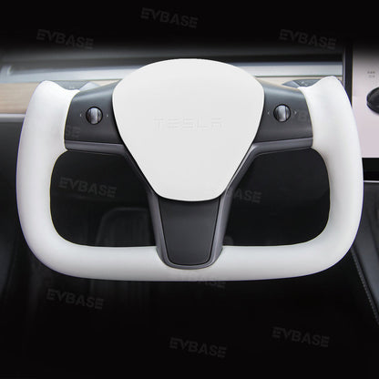 EVBASE Tesla Model 3 Y Yoke Steering Wheel Replacement Nappa White