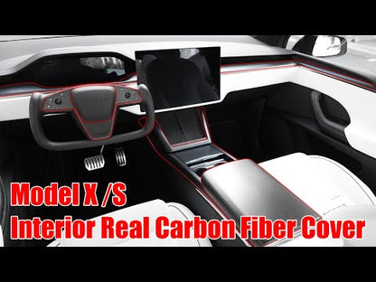 Tesla Model X S Interior Real Carbon Fiber Cover Full Upgrade Kit Plaid Style Overlay Protection Dashboard Center Console