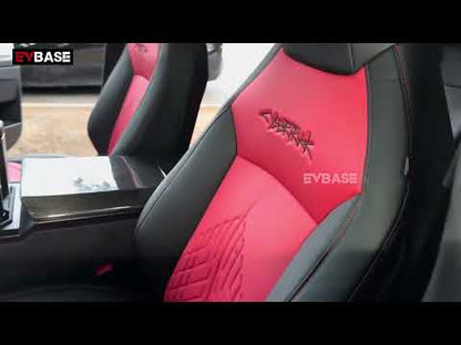 Tesla Cybertruck Red Seat Covers NAPPA Leather Custom Seat Protector All Set Gen 3.0 With Musk's Rocket Spirit