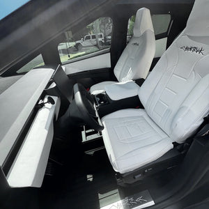 Tesla Cybertruck Seat Covers NAPPA Leather Full Coverage Seat Protector (Black/White)