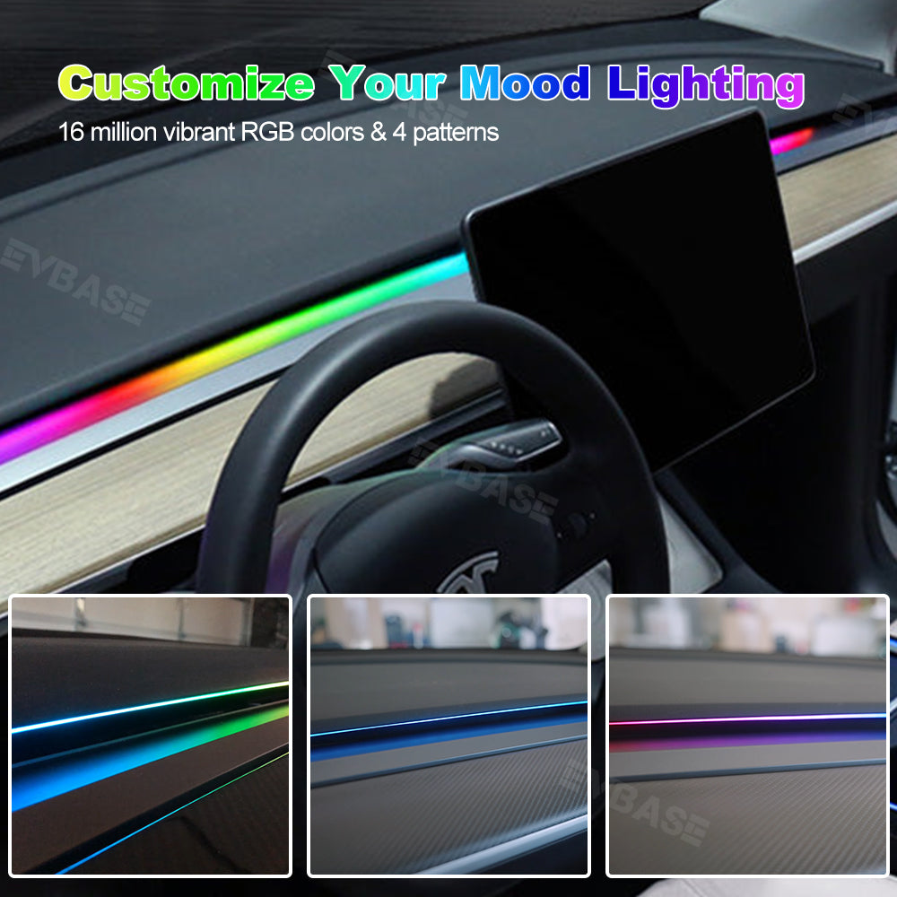 EVBASE Tesla Model 3 Y Dashboard Streamer Ambient Light Interior Car Neon Lights