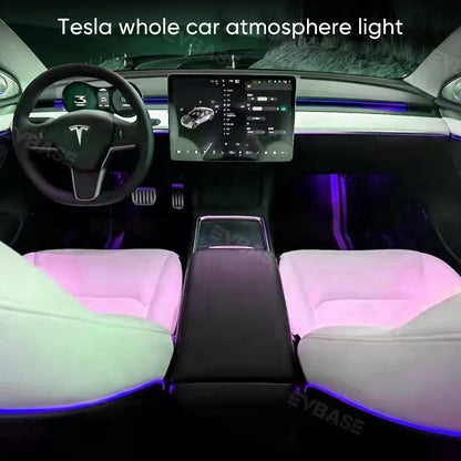 EVBASE Tesla Model 3/Y Laser Engraved Streamer Ambient Lighting Upgrade Kit Laser Carving LED Light Strips With Tweeter