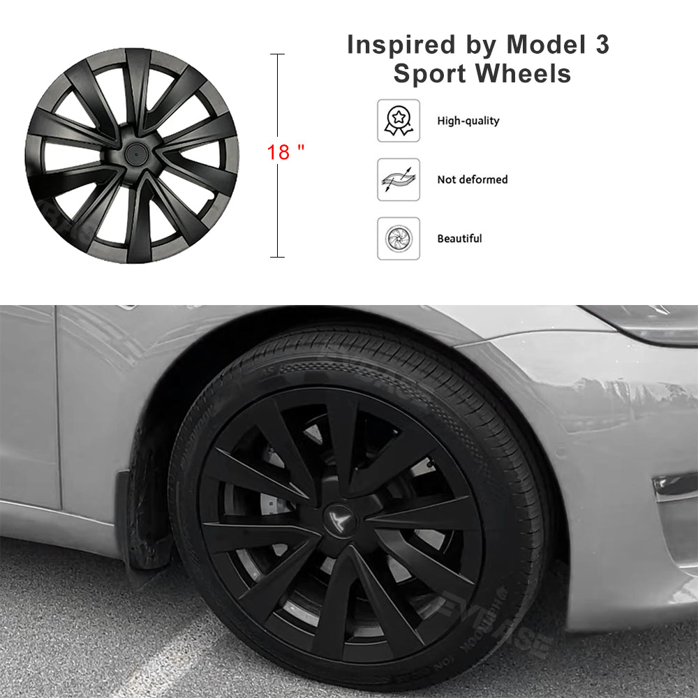 EVBASE Tesla Model 3 Wheel Covers 18inch Wheel Caps Inspired by Model 3 Sport Wheels