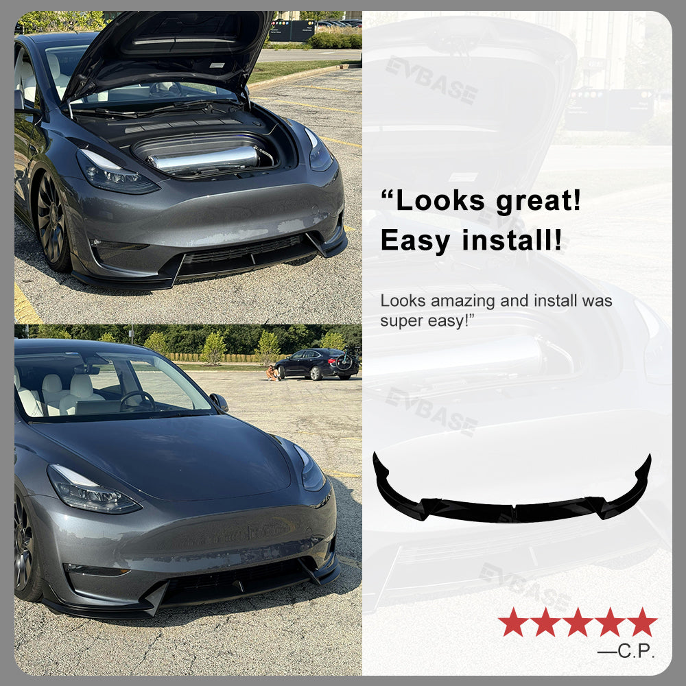 Tesla Model 3 Y Front Bumper Lip ABS Body Kit V Style Splitter Spoiler (Matte Black)