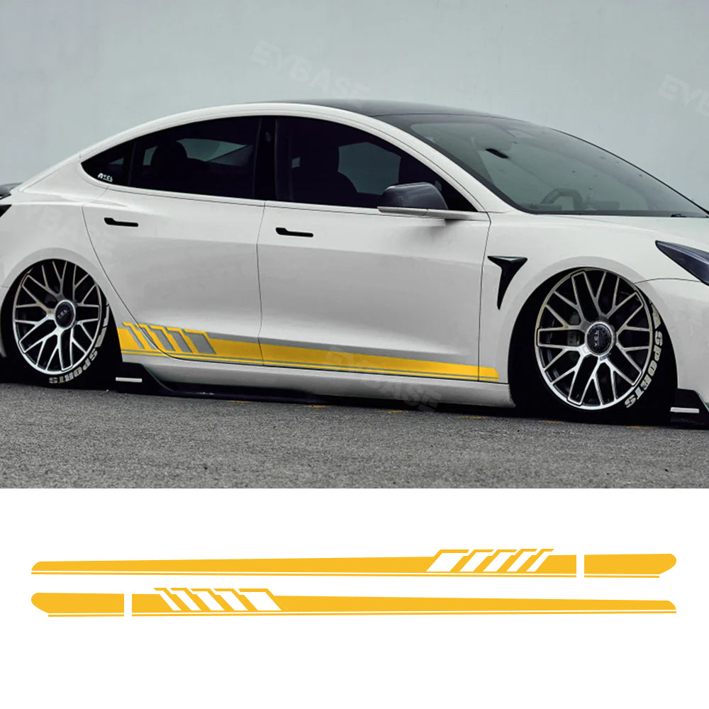 EVBASE Side Skirt Decals DIY Stickers Body Side Racing Stripe Stickers For Tesla Model 3/Y/S