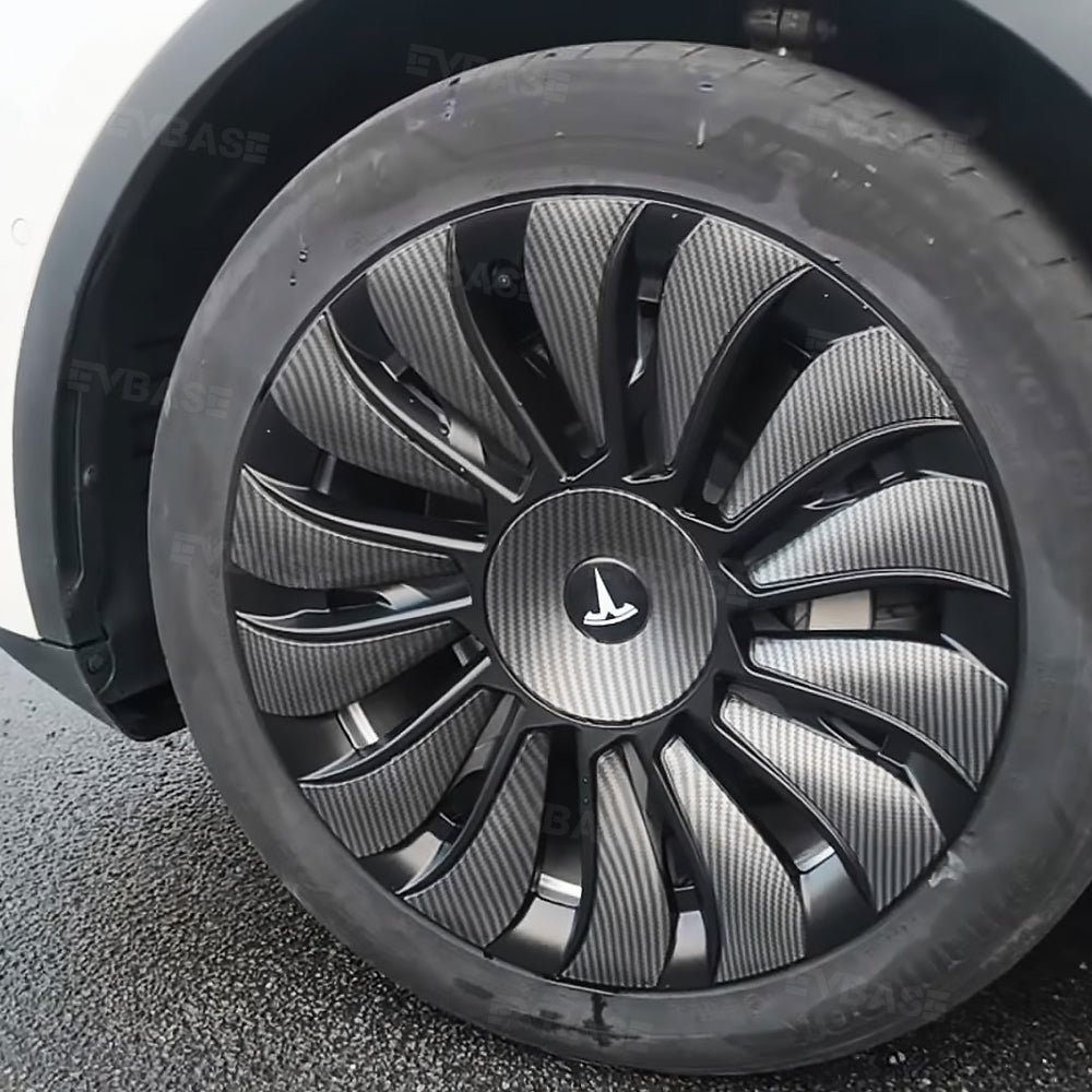 Model Y Überturbine Wheels Covers 19inch Carbon Fiber Texture for Tesla Gemini Wheels Exterior Accessories