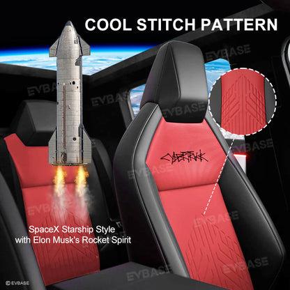 Tesla Cybertruck Red Seat Covers NAPPA Leather Custom Seat Protector All Set Gen 3.0 With Musk's Rocket Spirit