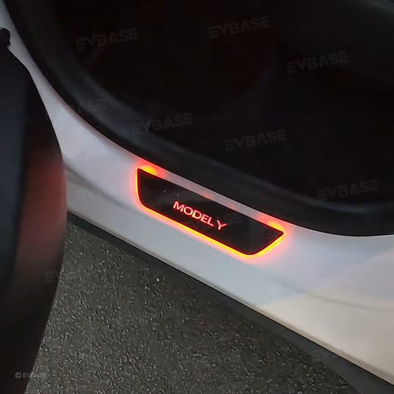 Tesla Model Y 3 Illuminated Door Sill Covers LED Light Trim Protector Carbon Fiber Style