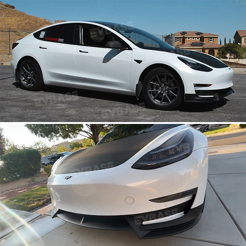 Tesla Model 3 Y Front Bumper Lip ABS Body Kit V Style Splitter Spoiler (Matte Black)