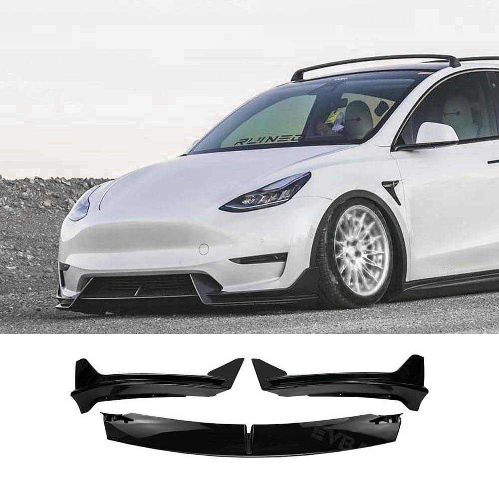 EVBASE Tesla Model Y Front Bumper Lip Fascia Front Lip Spoiler ABS Sport Body Kit Front Apron Model 3