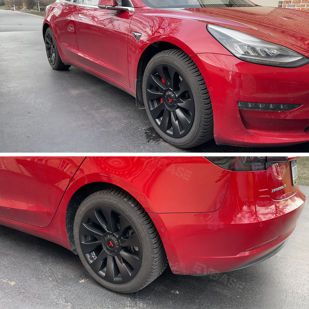 EVBASE 4PCS Tesla Model 3 Wheel Covers 18inch Model 3 Überturbine For 2017-2023 Tesla 3 18inch Turbine Wheel Cap Kit Matte Black