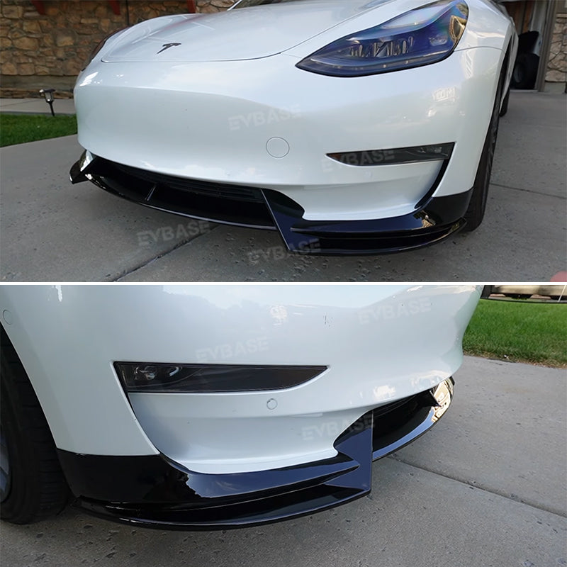 Tesla Model 3 Front Bumper Lip Spoiler V Style Splitter ABS Body Kit