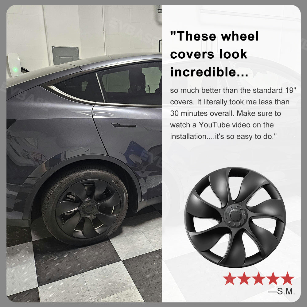 EVBASE Model Y Überturbine Wheel Cover 19 inch Turbine Wheel Cap Model Y Matte Black 4PCS