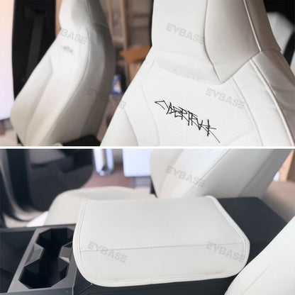 Tesla Cybertruck Seat Covers NAPPA Leather Full Coverage Seat Protector (Black/White)