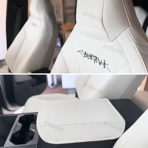 Tesla Cybertruck Seat Covers NAPPA Leather Full Coverage Seat Protector (Black/White)