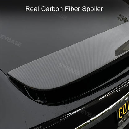 EVBASE Tesla Model X Spoiler Wing Overlay Real Carbon Fiber Wrap Cover Rear Lip Spoiler Trunk Lid