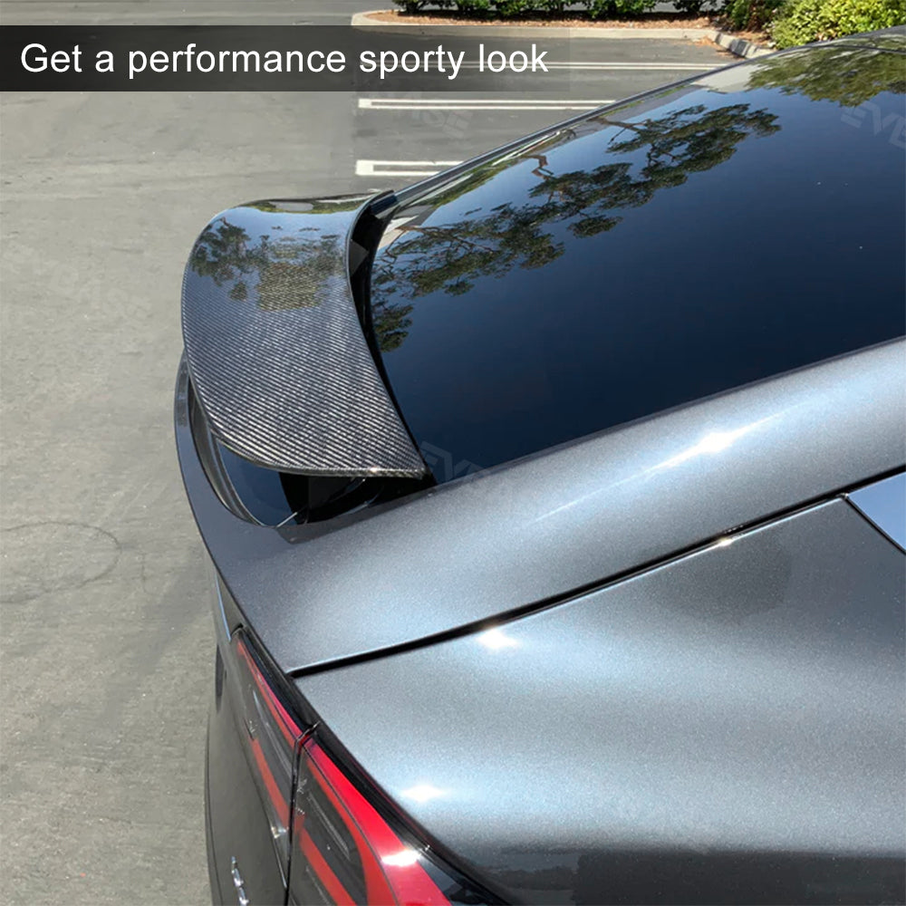 EVBASE Tesla Model X Spoiler Wing Overlay Real Carbon Fiber Wrap Cover Rear Lip Spoiler Trunk Lid