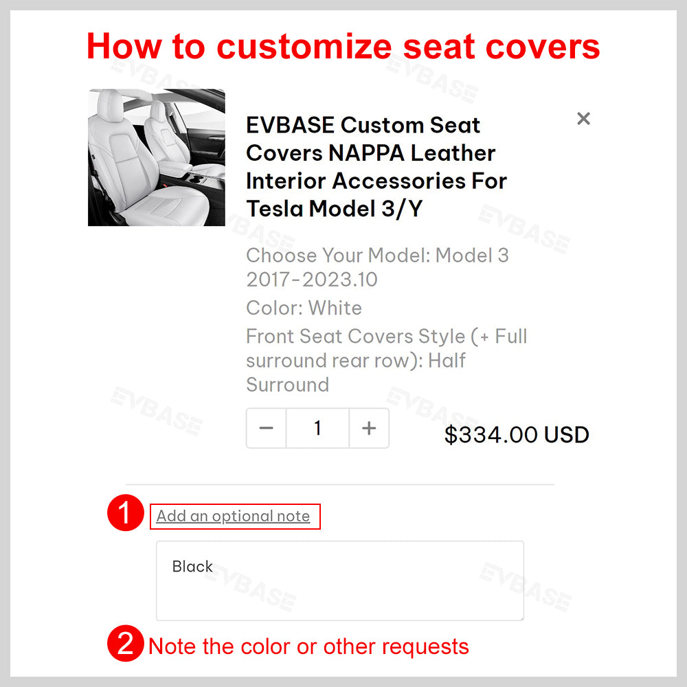 EVBASE Custom Seat Covers NAPPA Leather Interior Accessories For Tesla Model 3/Y