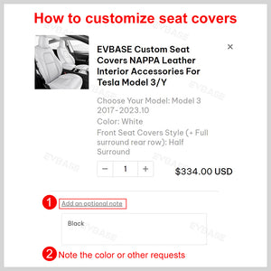 EVBASE Custom Seat Covers NAPPA Leather Interior Accessories For Tesla Model 3/Y