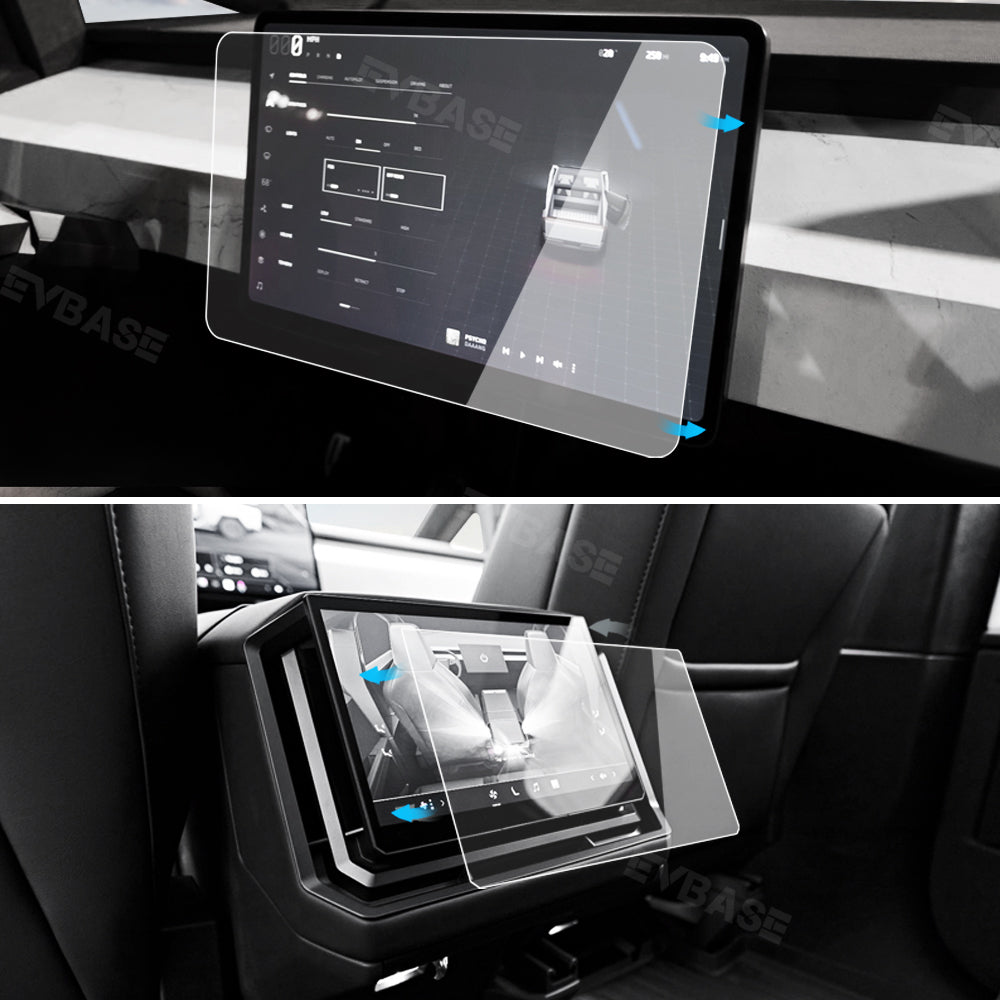 Tesla Cybertruck Screen Protectors Tempered Glass Front Infotainment screen Rear Screen Display HD Cover EVBASE