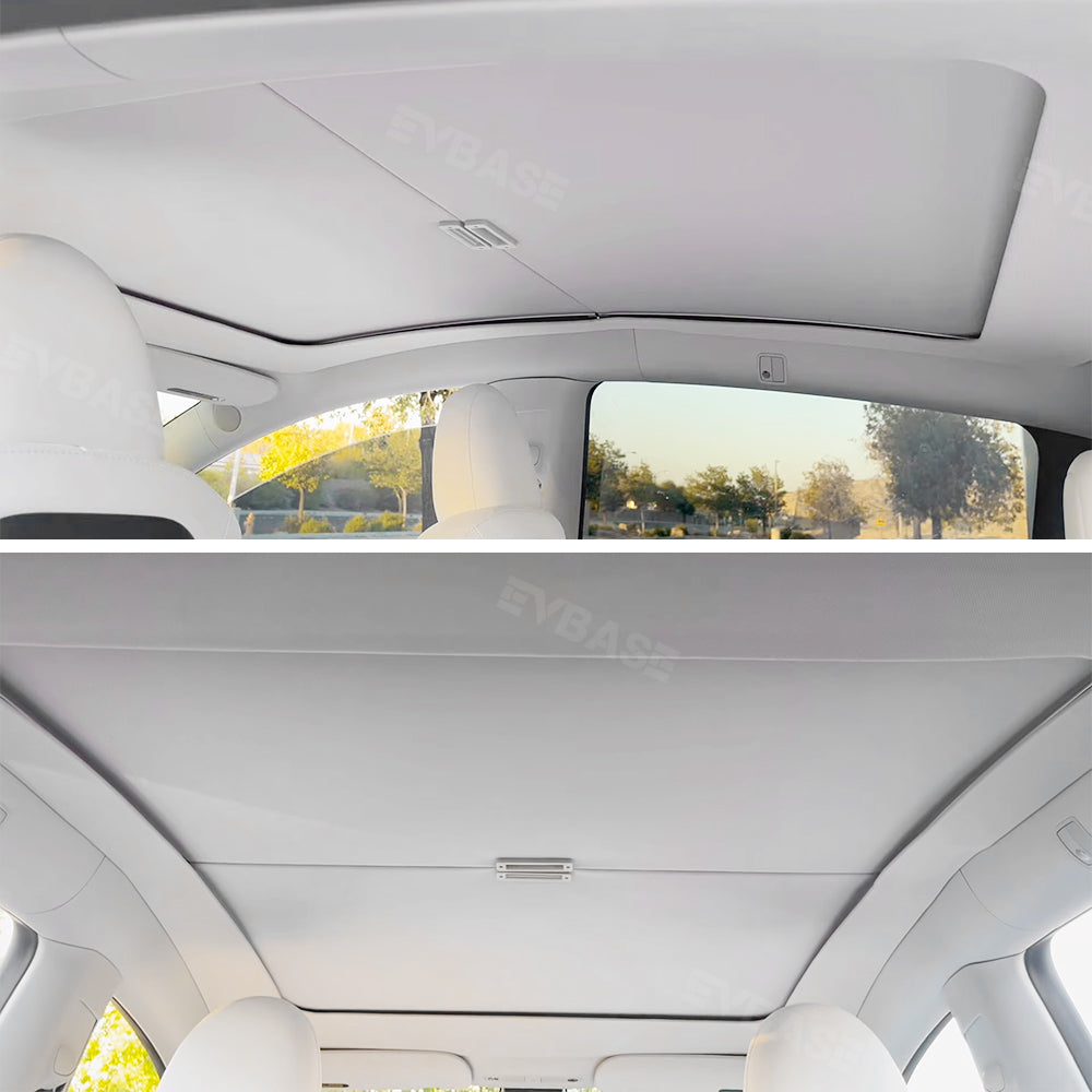 Tesla Model 3/Y Retractable Sunshade Glass Roof Sunshade with Roll Fabric Style|EVBASE