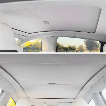 Tesla Model 3/Y Retractable Sunshade Glass Roof Sunshade with Roll Fabric Style|EVBASE