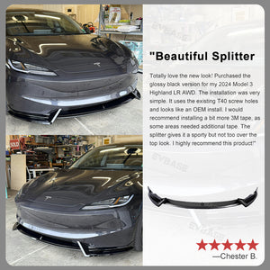 Tesla Model 3 Highland Front Bumper Lip Splitter Spoiler ABS Body Kit V Style