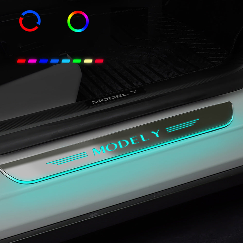 EVBASE Tesla Model Y Protezione sottoporta colorata Pedale di benvenuto Battitacco illuminato