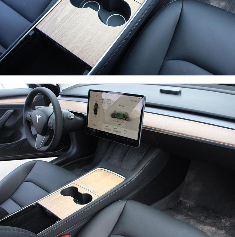 EVBASE Model 3 Y Center Console Wood Grain Protector Sticker