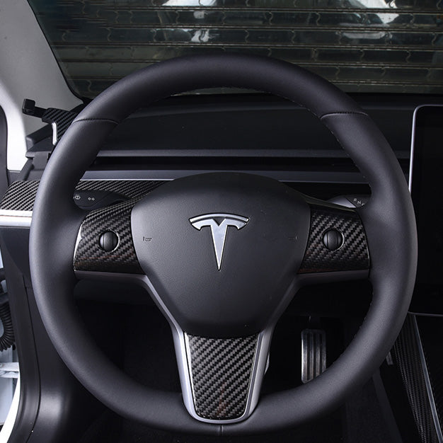 EVBASE Carbon Fiber Tesla Steering Wheel Middle frame Cover For Model 3 Y