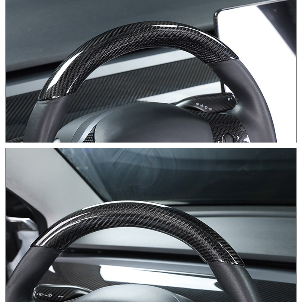 EVBASE Tesla Model 3 Y Real Carbon Fiber Steering Wheel Cap Tesla Carbon Fiber Interior