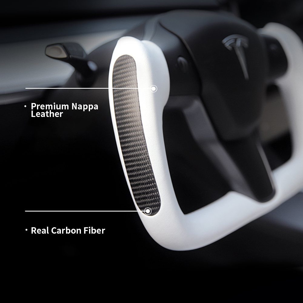 EVBASE Tesla Model 3 Y Yoke Steering Wheel Replacement Nappa White - EVBASE-Premium  EV&Tesla Accessories