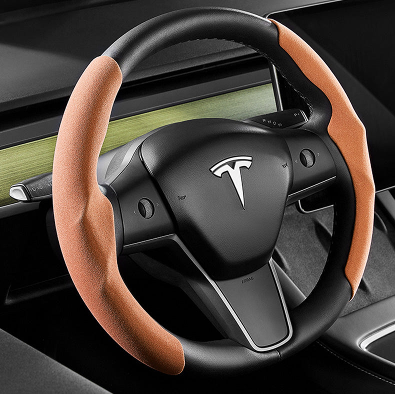 EVBASE Tesla Lenkradabdeckung Wildleder Alcantara Material Custom für Model 3 Y