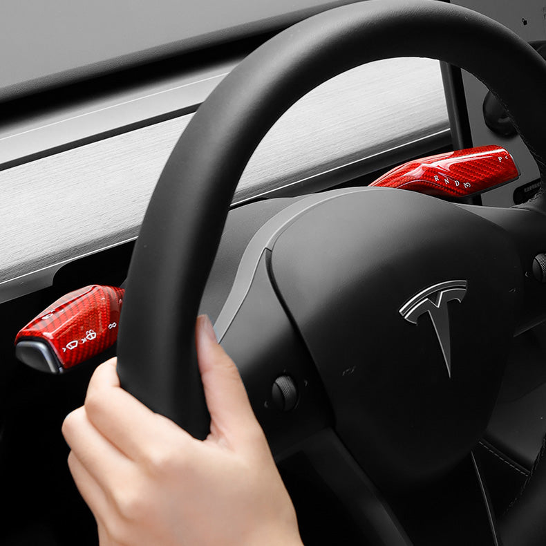 EVbase Model Y Model 3 Kohlefaser Schalthebelabdeckung Tesla Lenkhebelabdeckung Echte Kohlefaser