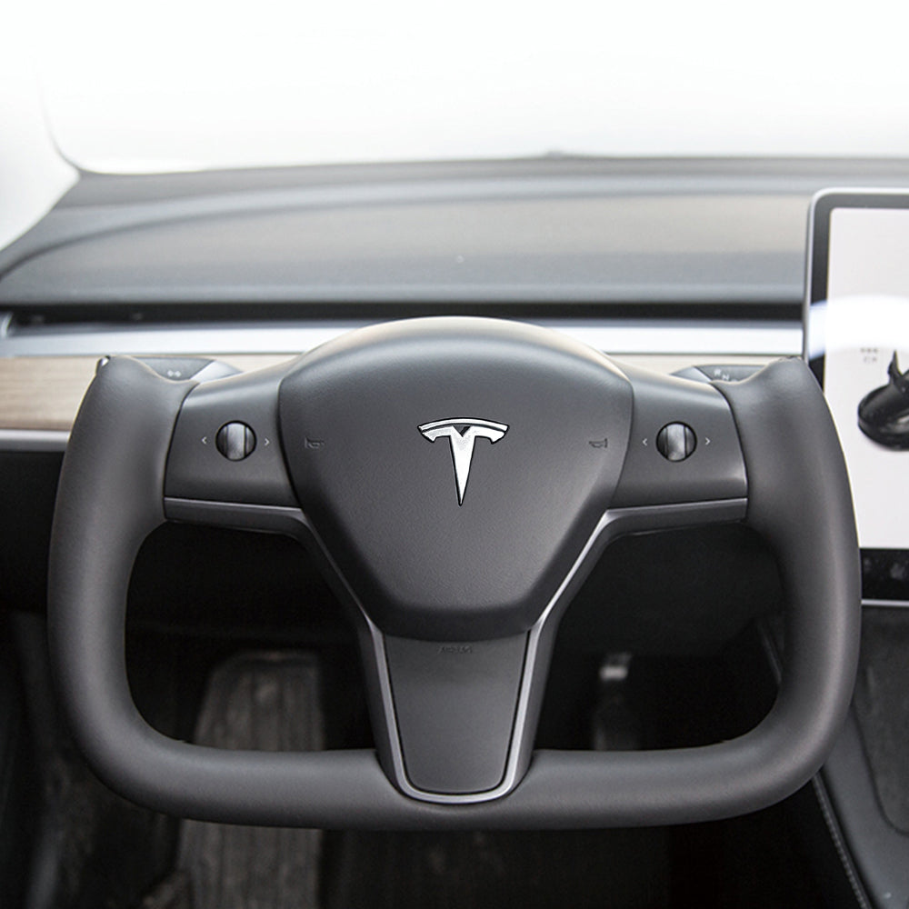 EVBASE Tesla Model 3 Model Y Yoke steering wheel Nappa black - EVBASE-Premium  EV&Tesla Accessories