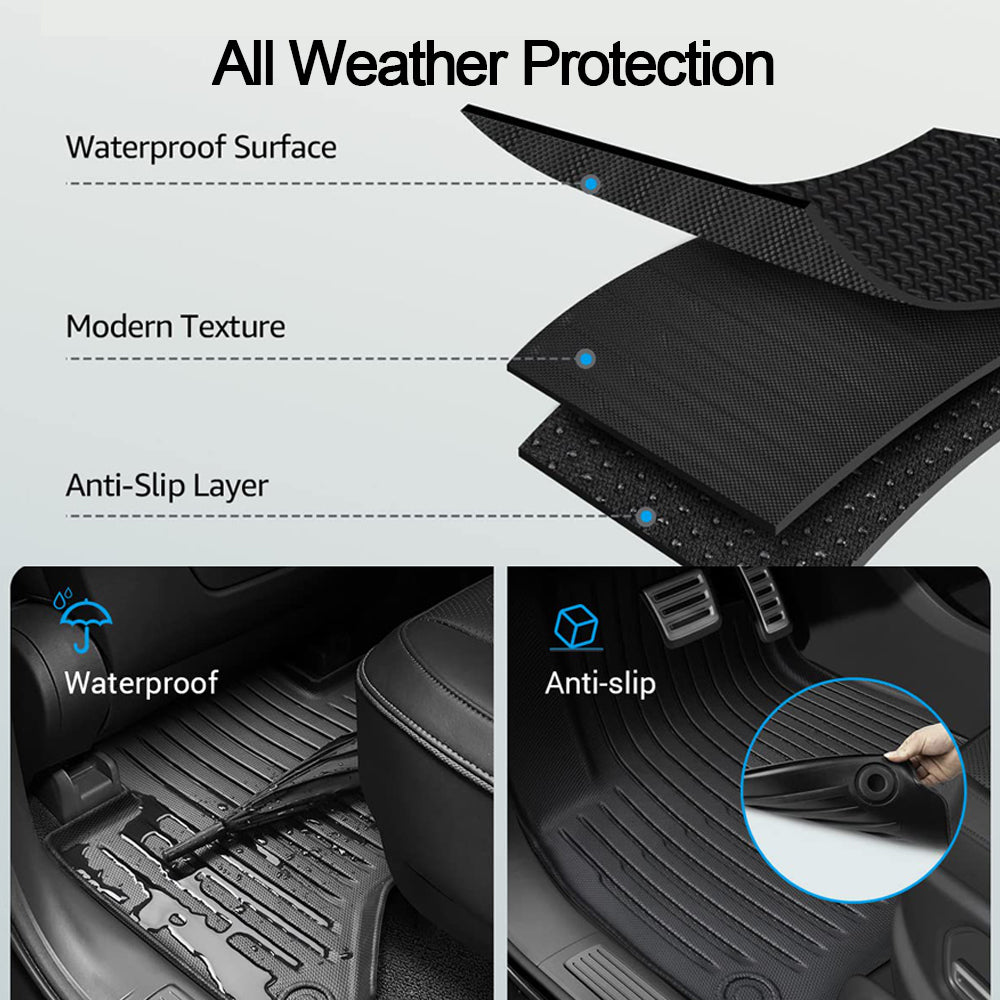 Rivian R1T Floor Mats TPE All Weather Protection Rivian R1T Accessories Black