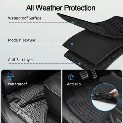 Rivian R1T Floor Mats TPE All Weather Protection Rivian R1T Accessories Black