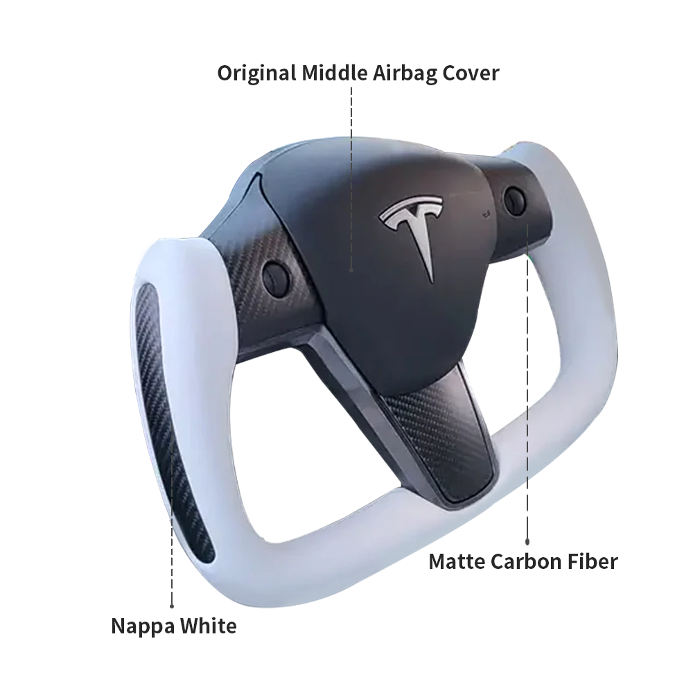 EVBASE Tesla Model 3 Y Yoke Steering Wheel Replacement Nappa White