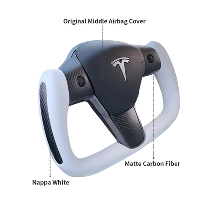 EVBASE Tesla Model 3 Y Yoke Steering Wheel Replacement Nappa White