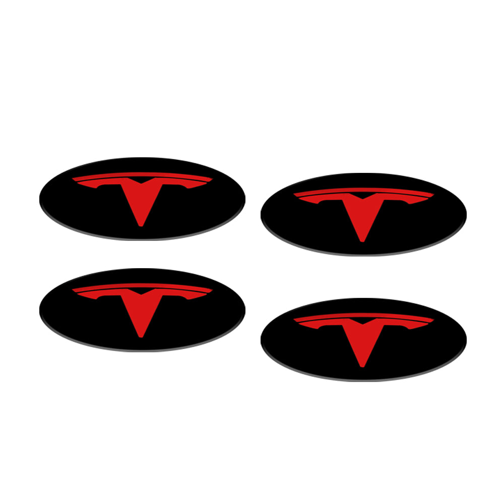 Red Tesla Logo Wheel Rim Cover Hubcaps Center T Logos Emblem Sticker 4PCS