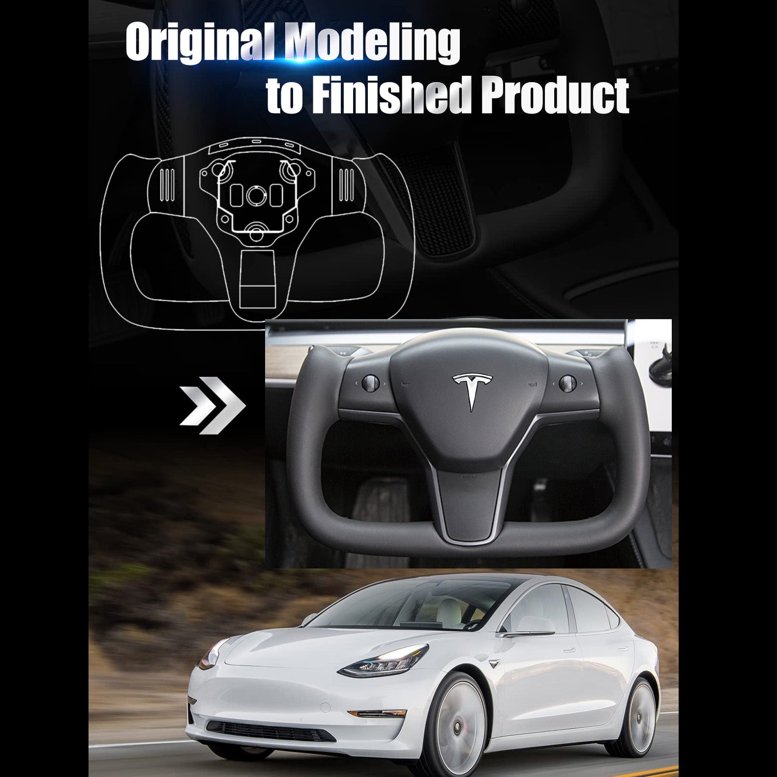 EVBASE Tesla Model 3 Model Y Yoke volante Nappa negro