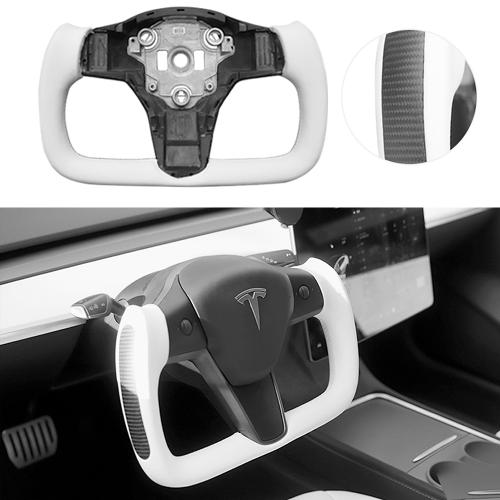 Telsa Model 3 Y Real Carbon Fiber Steering Wheel Cover Tesla Accessori -  EVBASE-Premium EV&Tesla Accessories