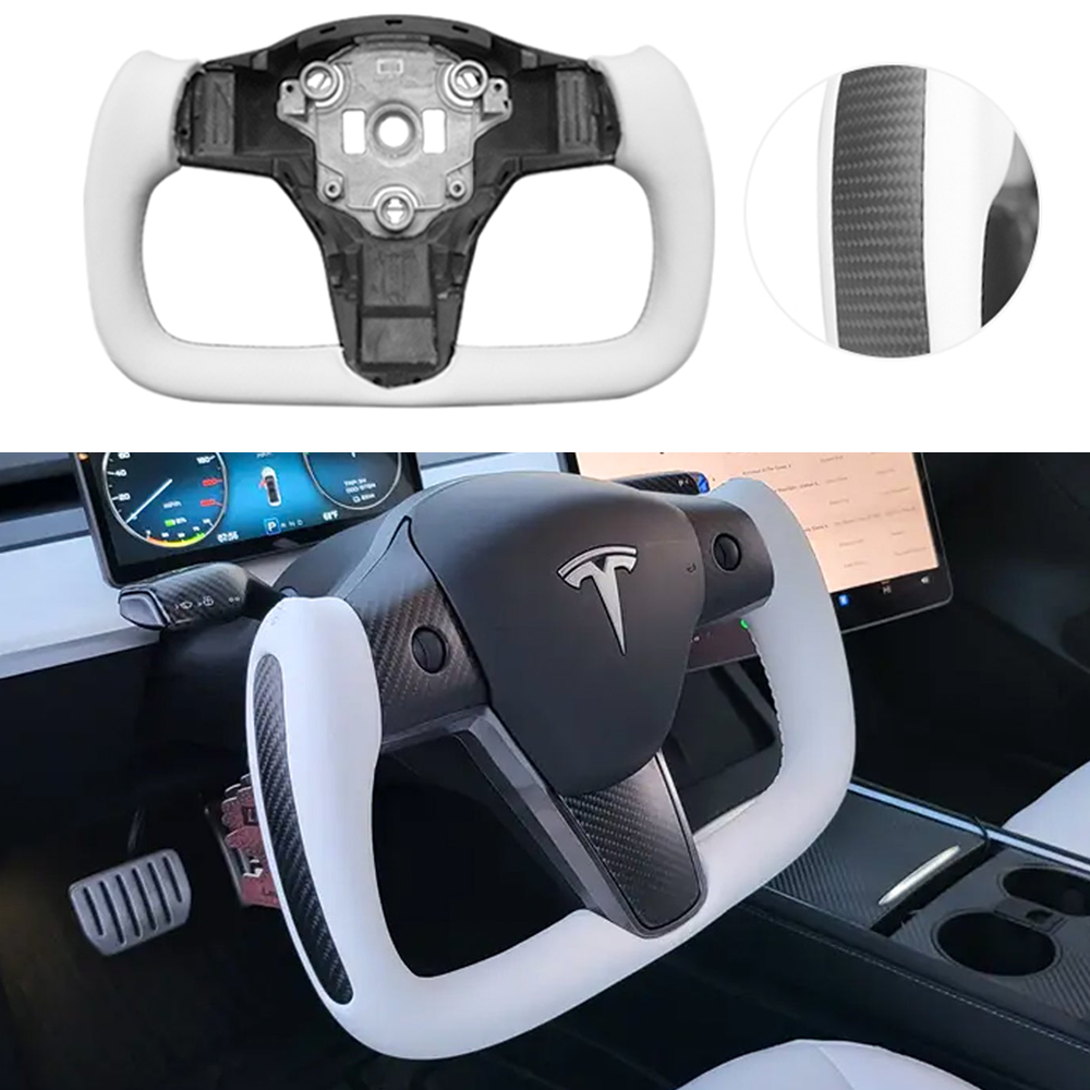 EVBASE Tesla Model 3 Y Yoke Steering Wheel Replacement Nappa White