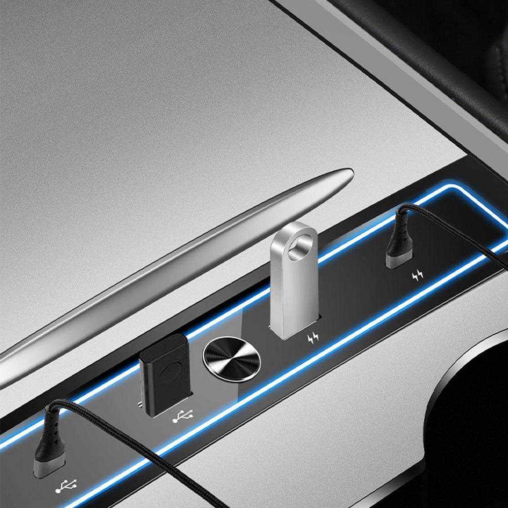 Evbase Tesla Model 3 Model Y USB Hub Adapter With Ambient Light 4 in 1  Multiport Center Console Adapter Tesla Accessories