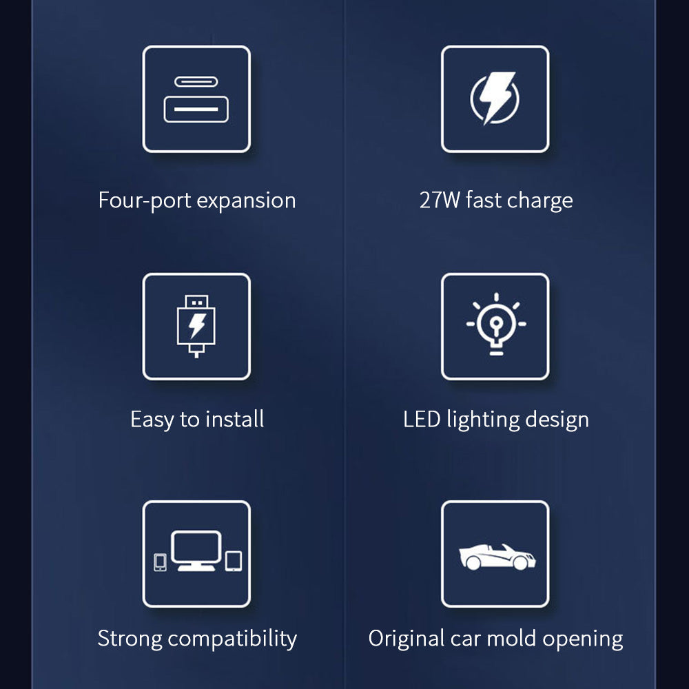 Multi Port Car USB Hub for Tesla Model 3/Model Y