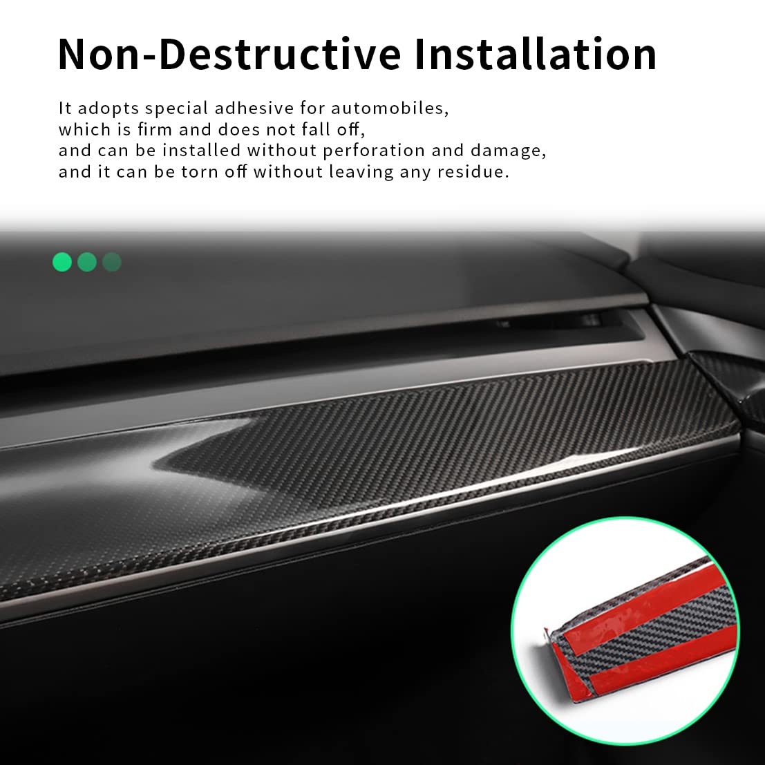 EVBASE Real Carbon Fiber Tesla Dashboard Front Door Cover Trim For Model 3 Y